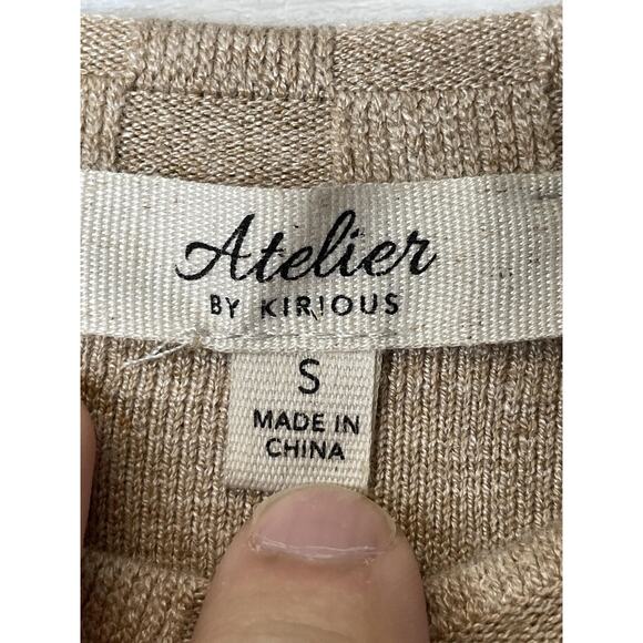 Atelier By Kirious Shirt Womens Small Beige Checkered Textured Knit Crop Top Tee - Picture 6 of 9